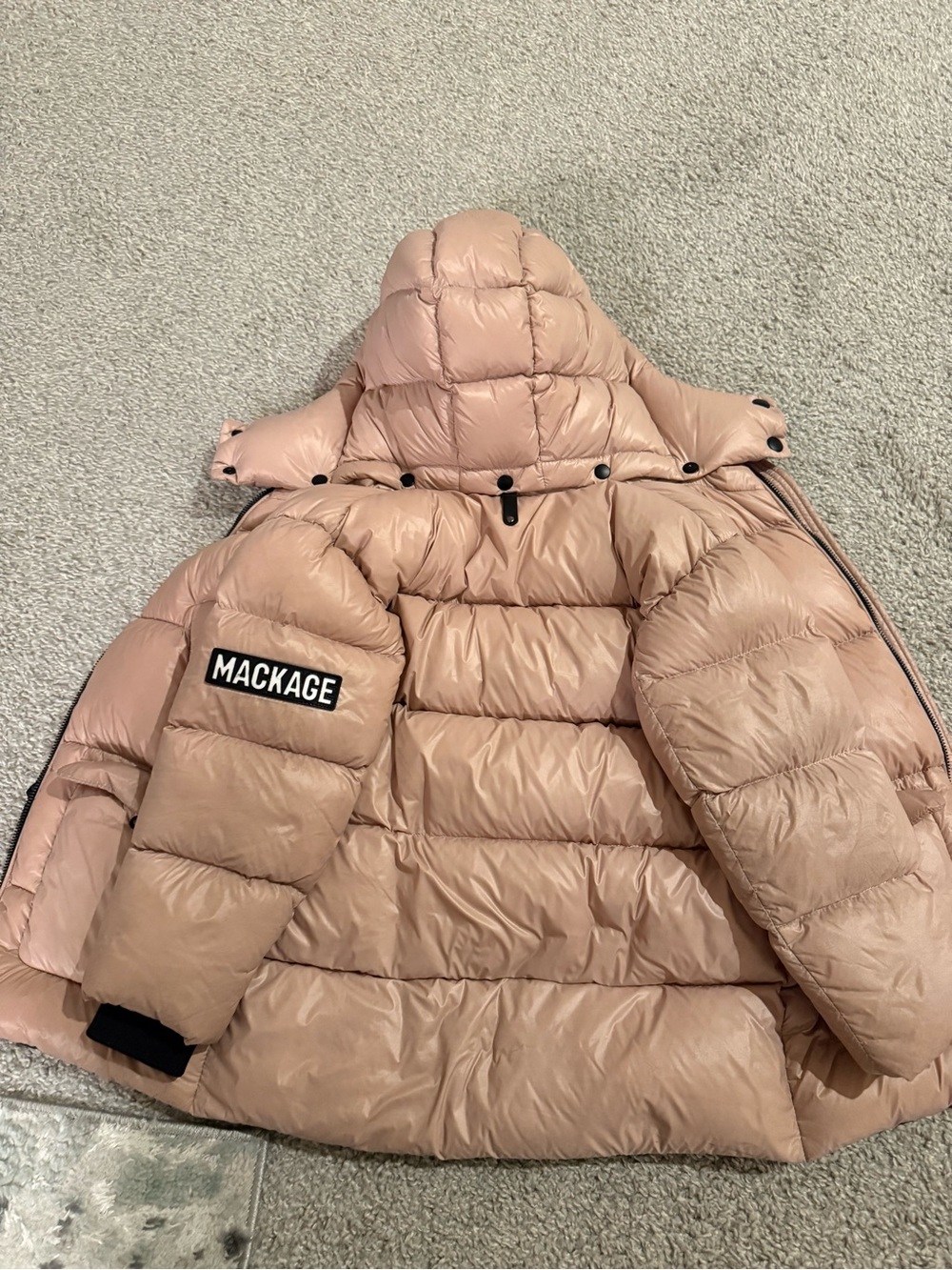 Mackage Kids Dusty Pink Quilted Puffer Jacket with Hood